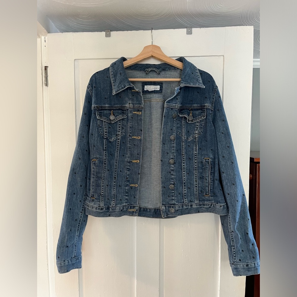 Loft Polka Dot Jean Jacket Size Medium